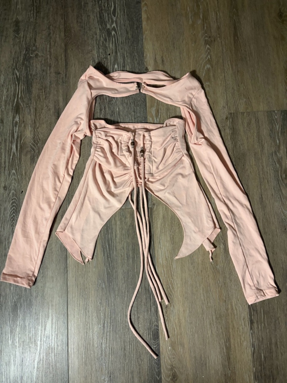 Pink Lace-Up Long Sleeve Crop Top
